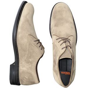 John Varvatos Tan Suede Derby Shoes Lace Up Almond Toe Dress Smart Casual Men 10